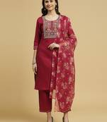 Pink cotton floral print salwar suit with dupatta
