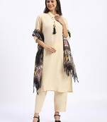 Cream cotton print salwar suit with dupatta