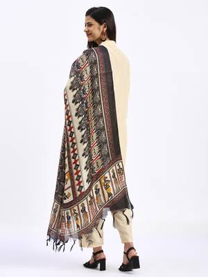 Cream cotton print salwar suit with dupatta 2