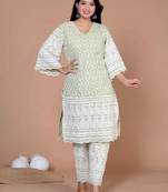 Women's green embroidery chikankari party wear kurta and palazzo set