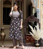 Women's multi colour floral printed embroidery yoke design kurta with palazzo