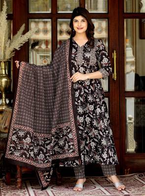 Women's embroidered multi colour anarkali kurta with palazzo and dupatta 1