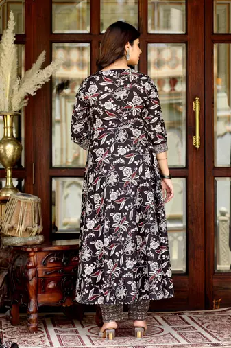 Women's embroidered multi colour anarkali kurta with palazzo and dupatta