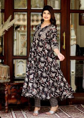 Women's yoke embroidery multi color anarkali kurta and palazzo set 2