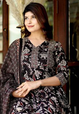 Women's embroidered multi colour anarkali kurta with palazzo and dupatta 3