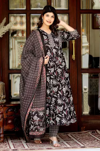 Women's embroidered multi colour anarkali kurta with palazzo and dupatta