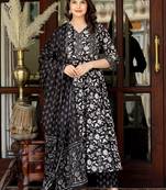 Women's black cotton embroidered attractive anarkali kurta and palazzo with dupatta set