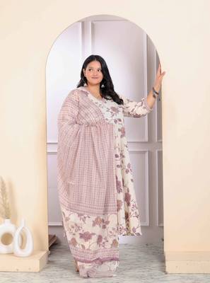 Womens plus size floral pink anarkali kurta with palazzo and dupatta set 2
