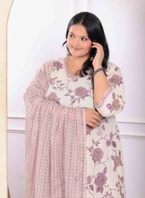 Womens plus size floral pink anarkali kurta with palazzo and dupatta set 3