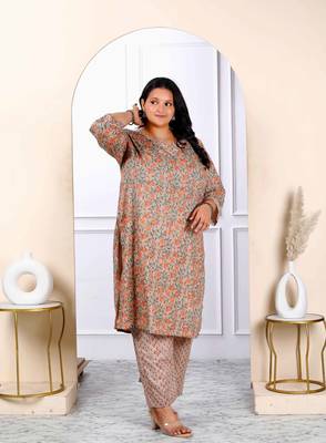 Womens plus size brown floral printed kurta with palazzo 2
