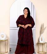 Womens plus size cotton floral printed straight kurta and sharara set