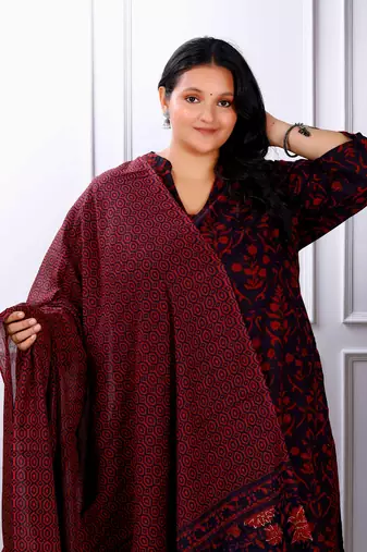 Womens plus size cotton floral printed straight kurta sharara and dupatta set