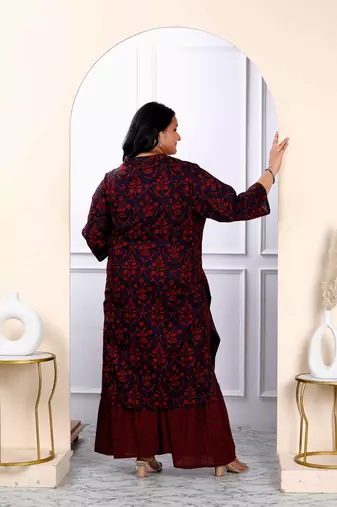 Womens plus size cotton floral printed straight kurta sharara and dupatta set