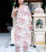 Womens cotton light pink floral printed straight pakistani style kurta and palazzo