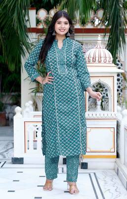 Womens cotton blue floral printed straight kurta and palazzo 1