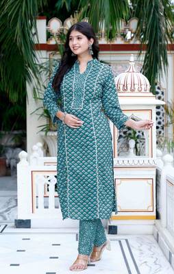 Womens cotton blue floral printed straight kurta and palazzo 2