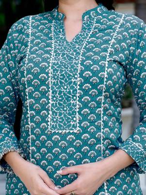 Womens cotton blue floral printed straight kurta and palazzo 3