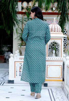Womens cotton blue floral printed straight kurta and palazzo 4