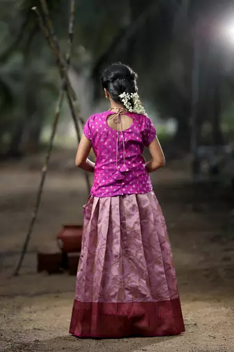 Pink Banarasi Silk Zari Work Lehenga Choli for Girls