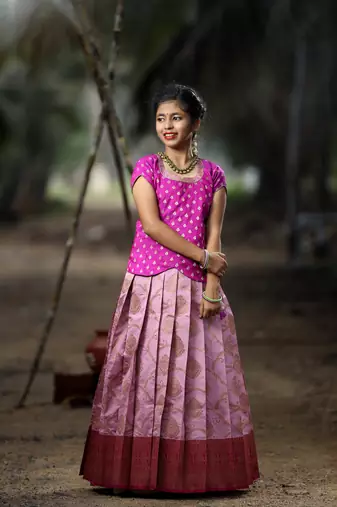 Pink Banarasi Silk Zari Work Lehenga Choli for Girls