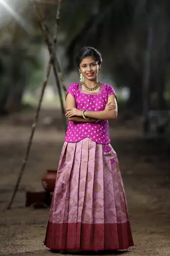 Pink Banarasi Silk Zari Work Lehenga Choli for Girls