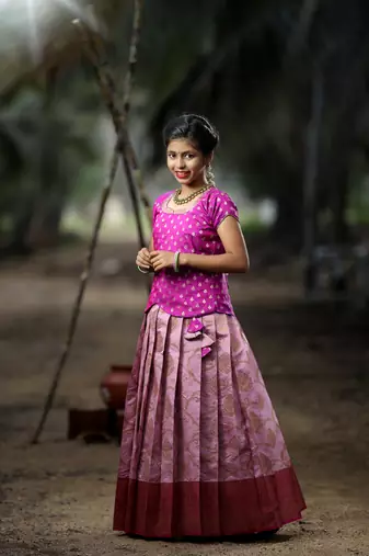 Pink Banarasi Silk Zari Work Lehenga Choli for Girls