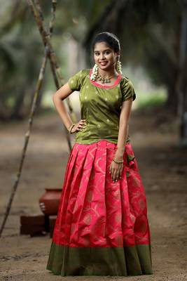 Green Pink Banarasi Zari Work Lehenga Choli for Festivals fo girls 1