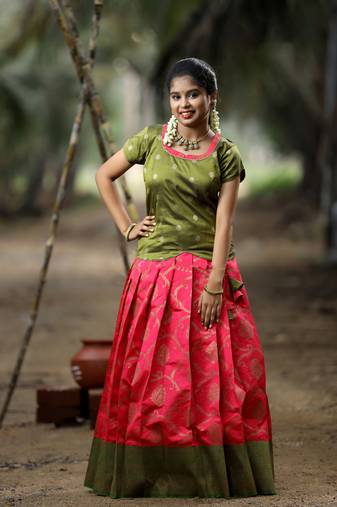 Green Pink Banarasi Zari Work Lehenga Choli for Festivals fo girls