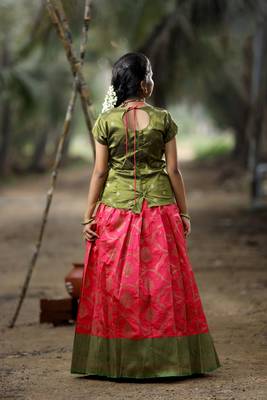 Green Pink Banarasi Zari Work Lehenga Choli for Festivals fo girls 2