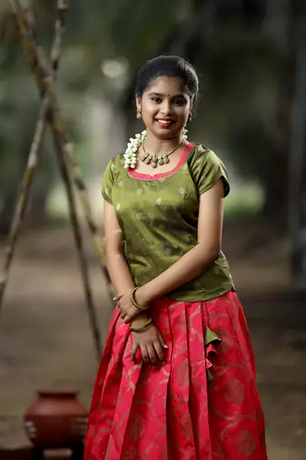 Green Pink Banarasi Zari Work Lehenga Choli for Festivals fo girls