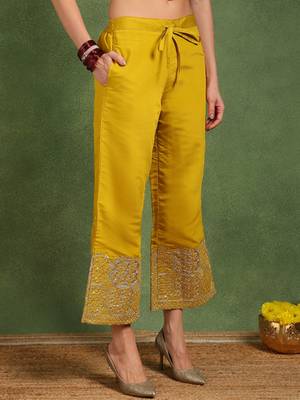 Yellow color solid silk blend kurta palazzos set 5