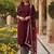 Burgundy color solid silk blend kurta palazzos set