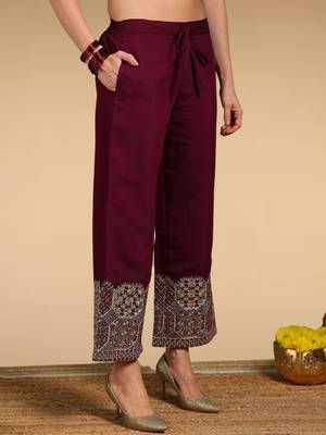 Burgundy color solid silk blend kurta palazzos set 5