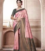 Pink Kanchipuram Silk Zari Weaving With Gold Zari Border And Pallu Saree With Blouse For Women