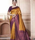 Cream Kanchipuram Silk Zari Weaving With Gold Zari Border And Pallu Saree With Blouse For Women