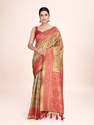 Pink banarasi tissue silk weaving zari work saree 1