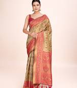 Exquisite designs with this regal pink rich look banarasi tissue silk saree