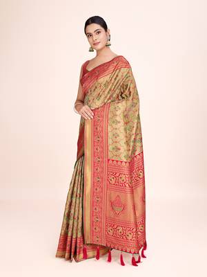 Pink banarasi tissue silk weaving zari work saree 2