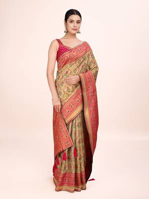 Pink banarasi tissue silk weaving zari work saree 3