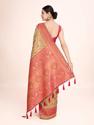 Pink banarasi tissue silk weaving zari work saree 5