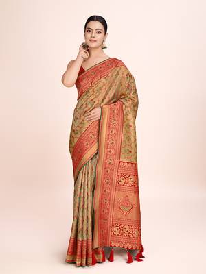 Red banarasi tissue silk weaving zari work saree 1