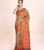 Exquisite designs with this regal red rich look banarasi tissue silk saree