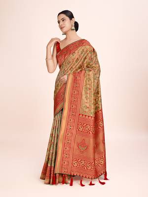 Red banarasi tissue silk weaving zari work saree 2