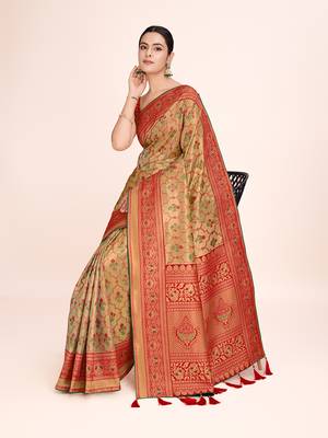 Red banarasi tissue silk weaving zari work saree 3