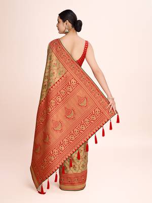 Red banarasi tissue silk weaving zari work saree 4