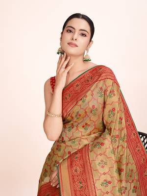 Red banarasi tissue silk weaving zari work saree 5