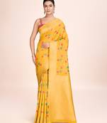 Exquisite designs with this regal yellow rich look banarasi tissue silk saree