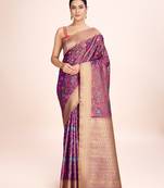Exquisite designs with this regal light brown rich look banarasi tissue silk saree