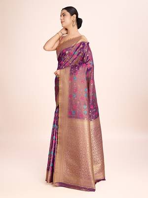 Light Brown banarasi tissue silk blend weaving zari work saree 2