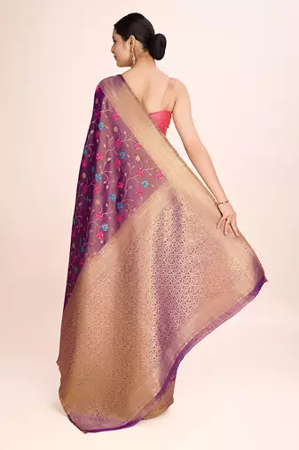 Light Brown banarasi tissue silk blend weaving zari work saree